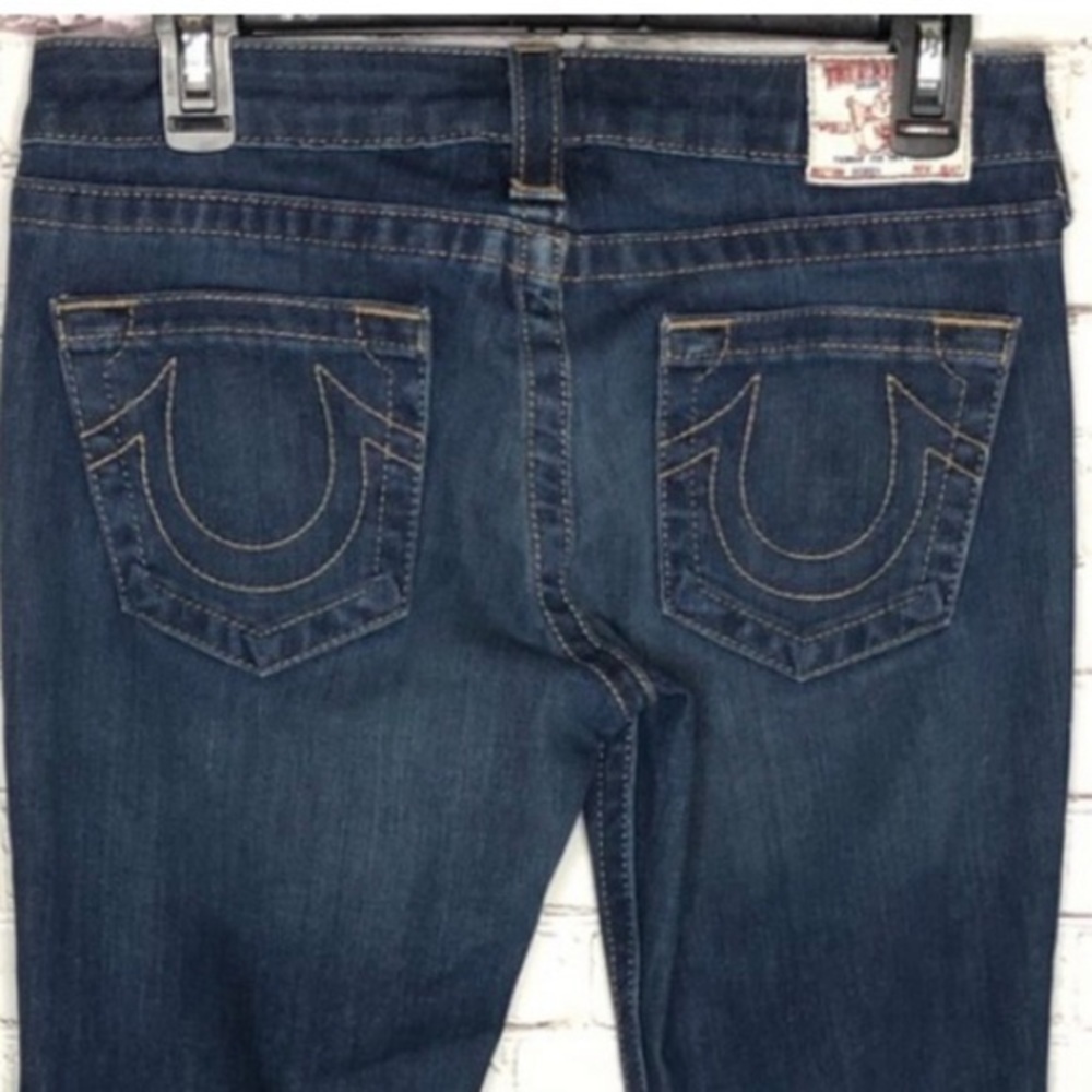 True Religion Bobby Jeans Size 27 Low Rise Boot Cut Dark Wash Denim EUC